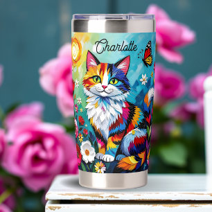 Colorful Cat and Butterfly Personalized Insulated Tumbler