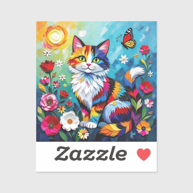 Colorful Cat and Butterfly   Sticker (Sheet)
