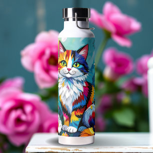 Colorful Cat and Butterfly   Water Bottle