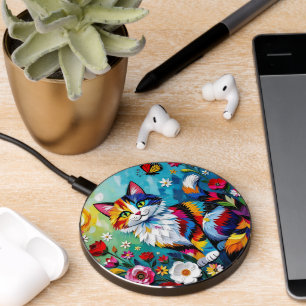 Colorful Cat and Butterfly Wireless Charger