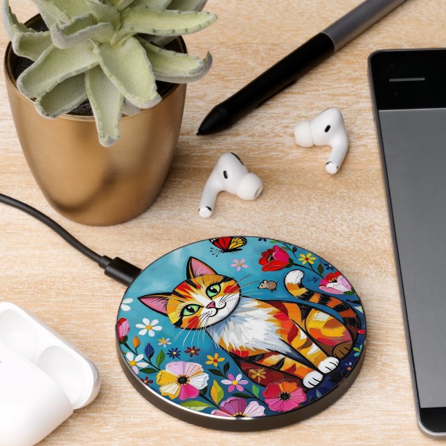 Colorful Cat and Butterfly   Wireless Charger (Desk 2)