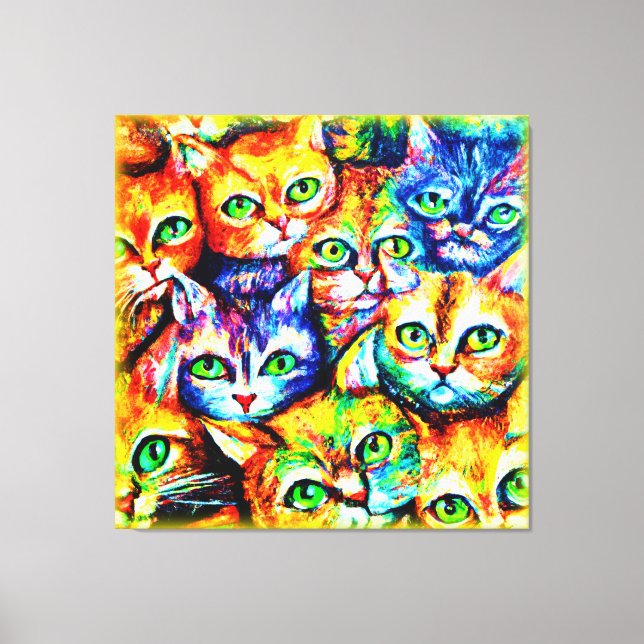 Colorful Cat and kitten Pattern. Buy Now Canvas Print (Front)