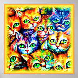 Colorful Cat and kitten Pattern. Buy Now Poster