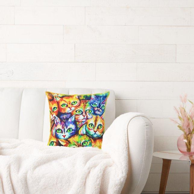 Colorful Cat and kitten Pattern. Buy Now Throw Pillow (Couch)