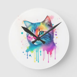 Colorful cat art clock