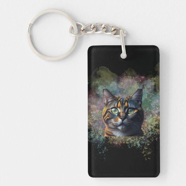 Colorful Cat Art Design Keychain (Front)