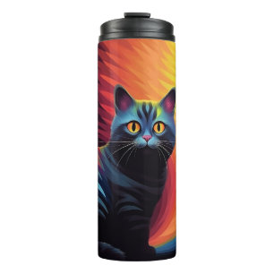 Colorful cat art gift for cat mom thermal tumbler