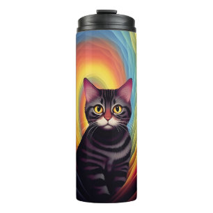 Colorful cat art gift for cat mom thermal tumbler