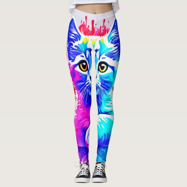 Colorful Cat Art Leggings (Front)