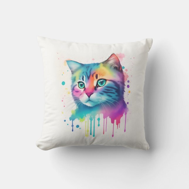 Colorful cat art throw pillow (Front)