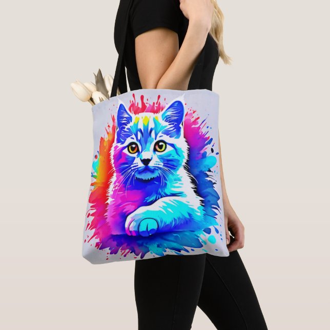 Colorful Cat Art Tote Bag (Close Up)