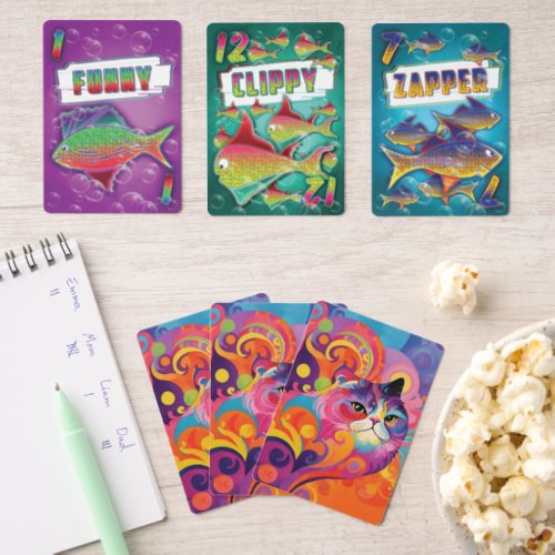 Colorful Cat Art with Paisley Retro Vibe Go Fish Cards