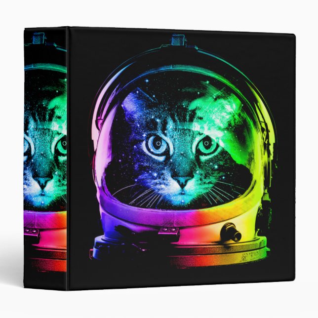 Colorful cat astronaut 3 ring binder (Front/Spine)