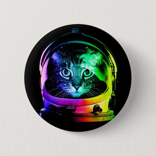 Colorful cat astronaut button (Front)