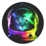 Colorful cat astronaut classic round sticker