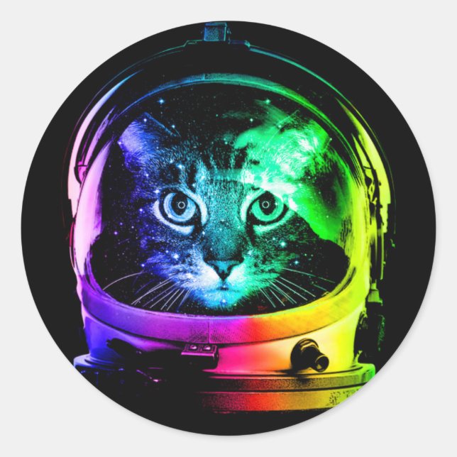 Colorful cat astronaut classic round sticker (Front)