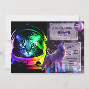 Colorful cat astronaut invitation