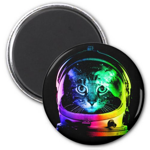 Colorful cat astronaut magnet