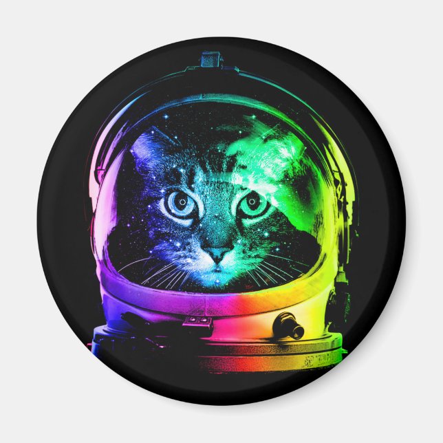 Colorful cat astronaut magnet (Front)