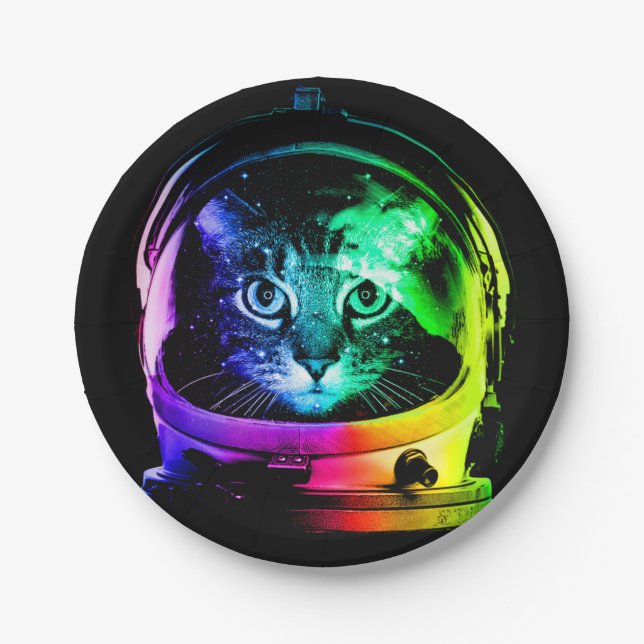 Colorful cat astronaut paper plates (Front)