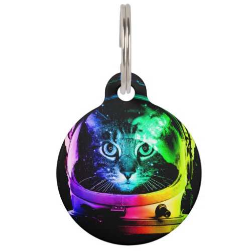 Colorful cat astronaut pet ID tag