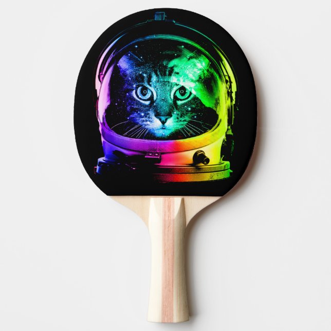 Colorful cat astronaut ping pong paddle (Front)