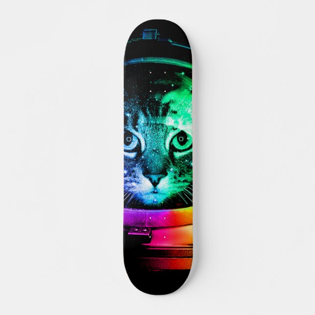 Colorful cat astronaut skateboard (Front)
