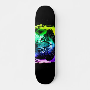 Colorful cat astronaut skateboard