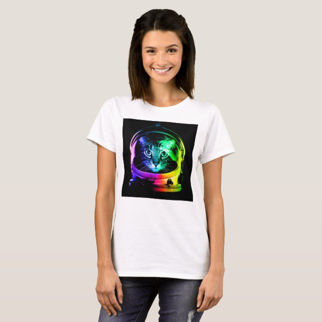 Colorful cat astronaut T-Shirt (Front Full)