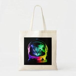 Colorful cat astronaut tote bag