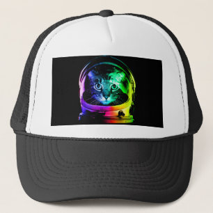 Colorful cat astronaut trucker hat