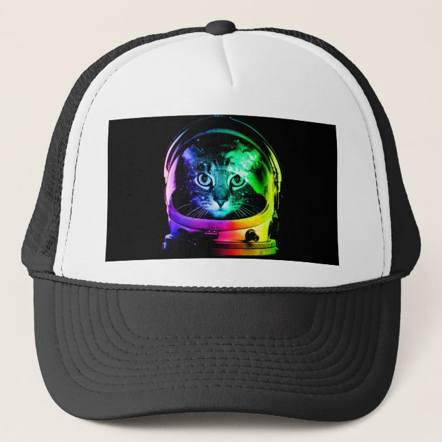 Colorful cat astronaut trucker hat (Front)