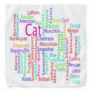 Colorful Cat Breeds on White Bandana
