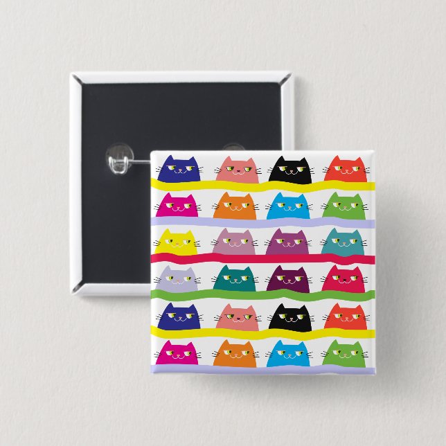 Colorful Cat Button Funny Cute (Front & Back)