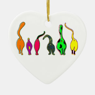 Colorful Cat Butts Ceramic Ornament
