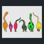 Colorful Cat Butts Faux Canvas Print<br><div class="desc">A drawing of six cats showing off their cute butts done in the 1960s pop art style.</div>