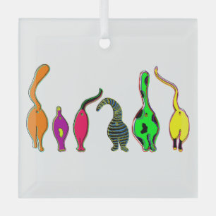 Colorful Cat Butts Glass Ornament