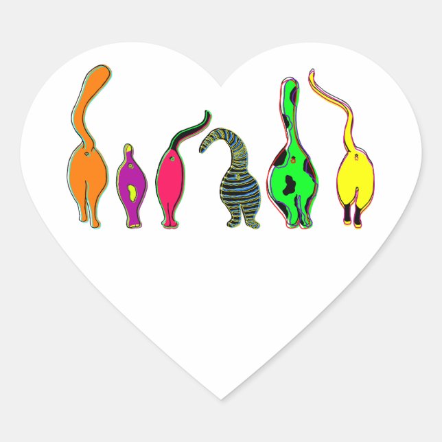 Colorful Cat Butts Heart Sticker (Front)