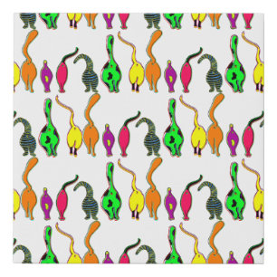 Colorful Cat Butts Pattern Faux Canvas Print