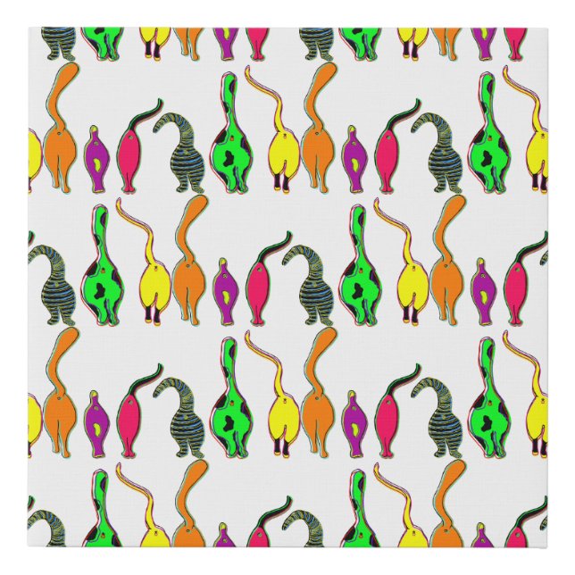 Colorful Cat Butts Pattern Faux Canvas Print (Front)