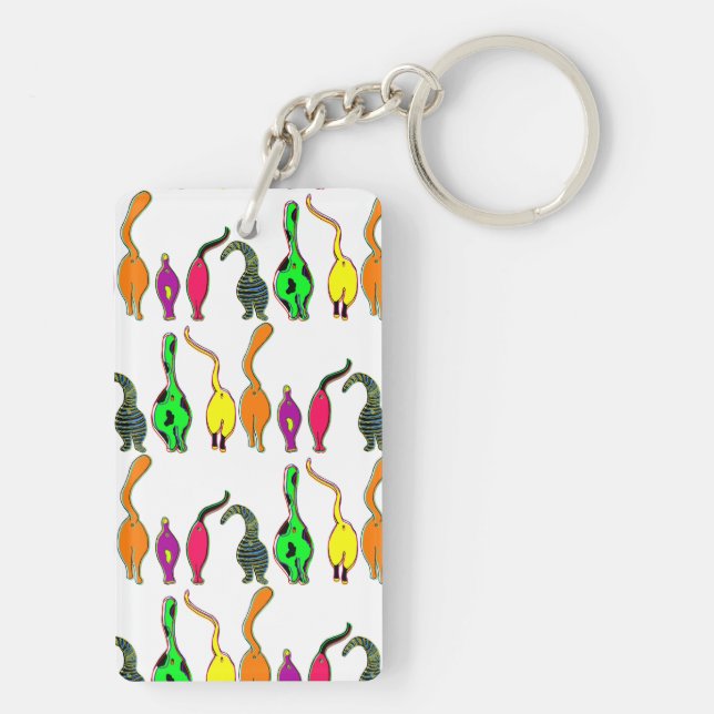 Colorful Cat Butts Pattern Keychain (Back)
