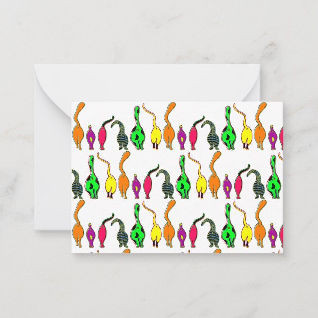 Colorful Cat Butts Pattern Note Card (Front)