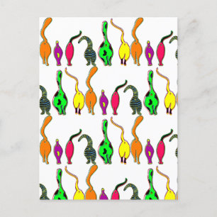 Colorful Cat Butts Pattern Postcard
