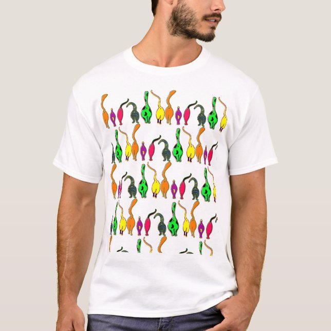 Colorful Cat Butts Pattern T-Shirt (Front)