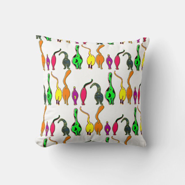 Colorful Cat Butts Pattern Throw Pillow (Front)