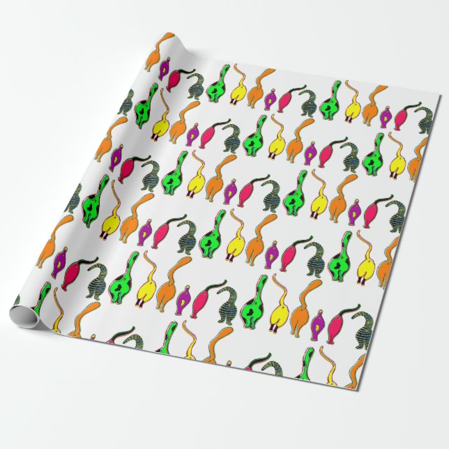 Colorful Cat Butts Pattern Wrapping Paper (Unrolled)