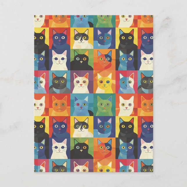 Colorful Cat Collage Art Postcard (Front)