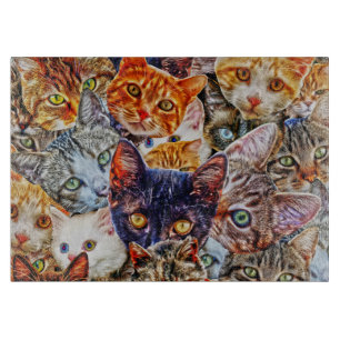 Colorful Cat Collage Cutting Board