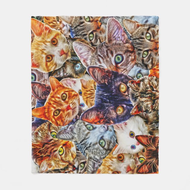 Colorful Cat Collage Fleece Blanket (Front)