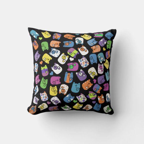 Colorful Cat Collage Throw Pillow